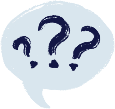 blue speech bubble with three question marks