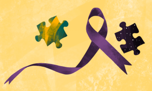 Puzzle pieces and a purple awareness month ribbon.