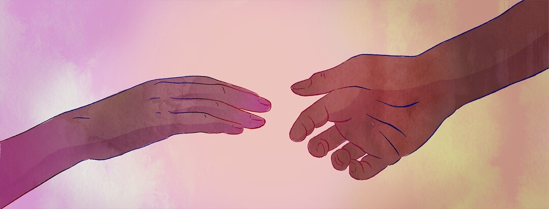 alt=Two hands of POC reach out for each other