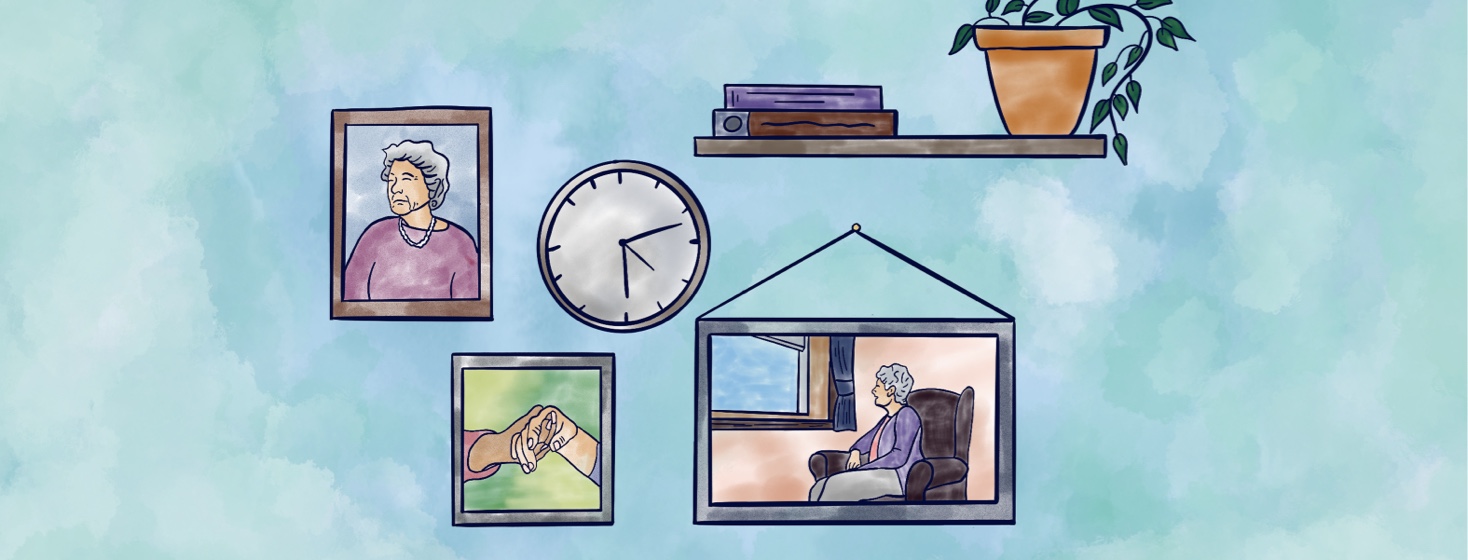 A gallery wall of picture frames containing photos of Senior Poc Female